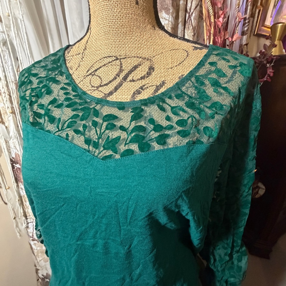 Denim 24/7 Green Lace Detail Top